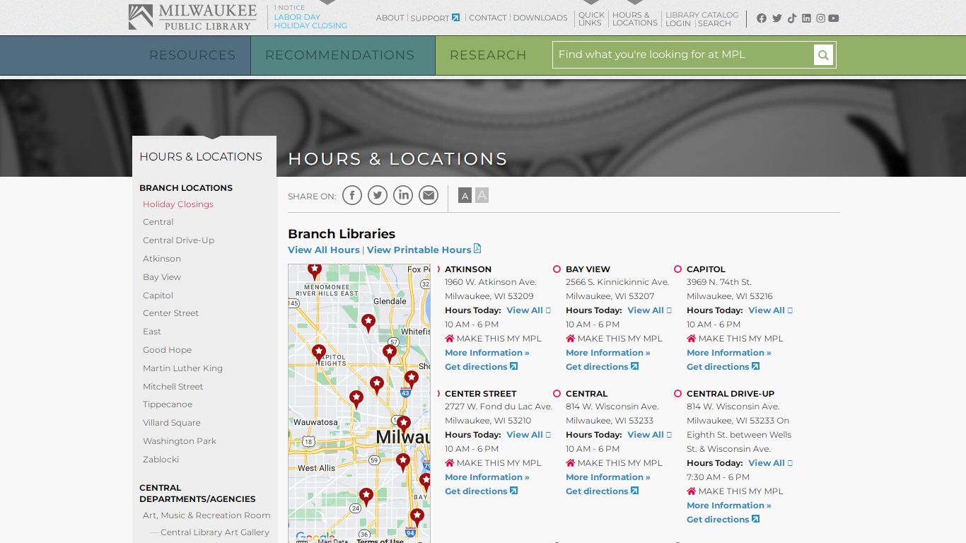 Hours & Locations · MPL